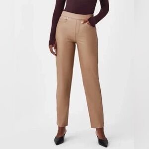 SPANX Slim Straight Faux Leather Pants Ankle Toffee Tan